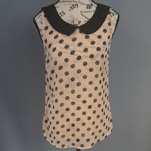 Polka Dot Sleeveless Top - Black and Cream